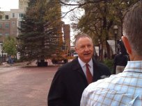 Mayor Helps Lift Fort Worth Christmas Tree Into Place
