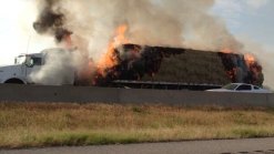 Hay Truck Catches Fire on I-35W