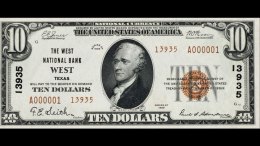 Rare $10 Bill Marked for Town of West to be Sold