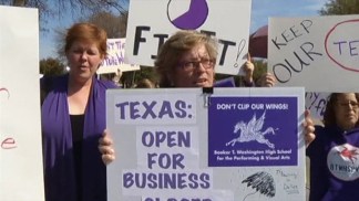 Perry Met By Protesters in Richardson