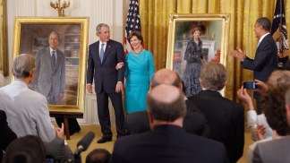 Bushes Get Laughs at Portrait Unveiling