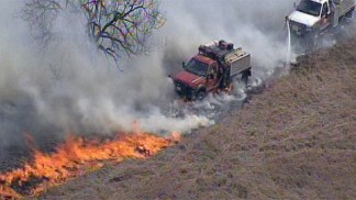 Photos: Grassfire Threatens Homes in Rhome