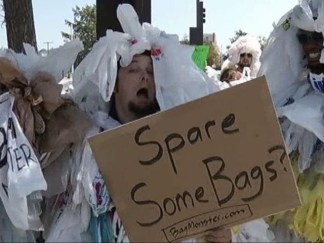 Protesters Dress in Plastic Bags