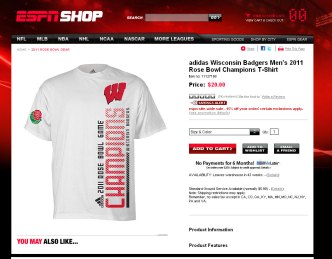 ESPN Selling Wisconsin Rose Bowl Champion Shirt