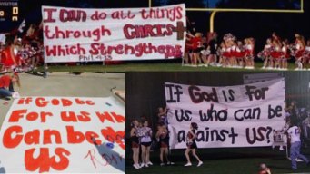 Cheerleaders Win Bible Banner Suit