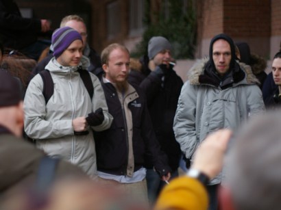 Peter Sunde, left, is the public face of The Pirate Bay, and is pictured here among supporters during his recent public trial in Swedish courts on charges of enabling copyright infringement. Peter Sunde, left, is the public face of The Pirate Bay, and is pictured here among supporters during his recent public trial in Swedish courts on charges of enabling copyright infringement.
