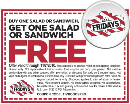BOGO Coupon for TGI Friday's