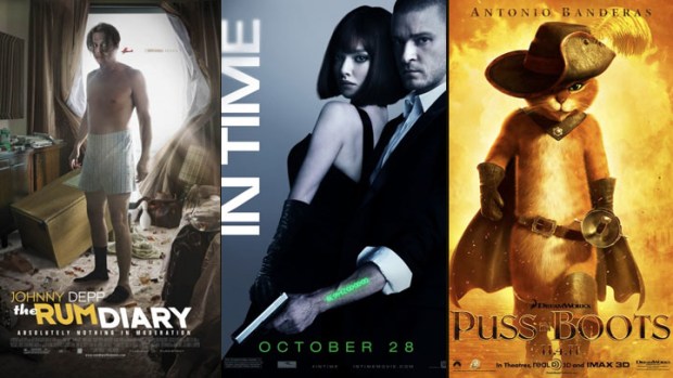 This Week's New Movies: "The Rum Diary" Is "In Time" for "Puss in Boots"
