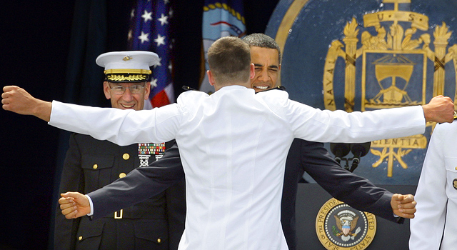 Obama Embraced at Annapolis Ceremony