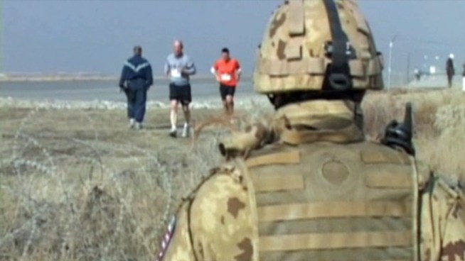 The annual Cowtown marathon was run by more than 100 troops in a first-ever satellite edition of the race on a tarmac in <a title=
