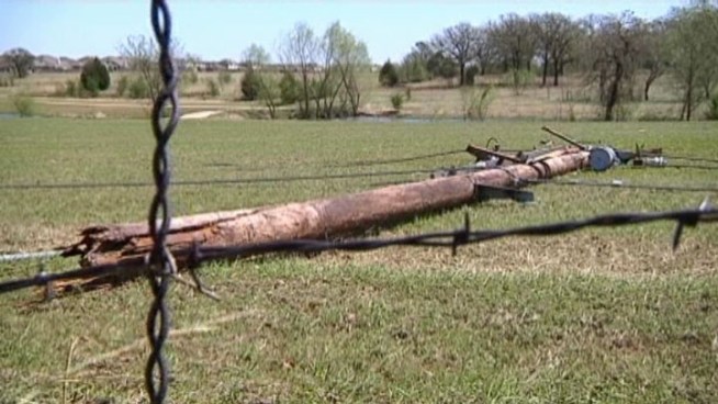 Hail and wind beat up several cities in Denton County and officials are still working to replace miles of power lines that were uprooted or snapped in half near Oak Point.