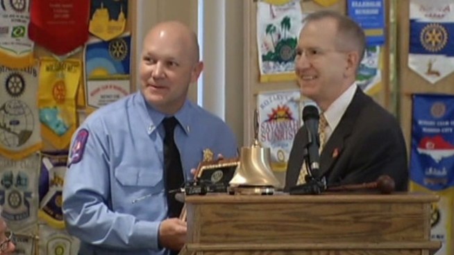 Fort Worth Fire Lt. Tommy Abercrombie was honored by the Fort Worth South Rotary Club for saving a woman and a police officer from drowning.