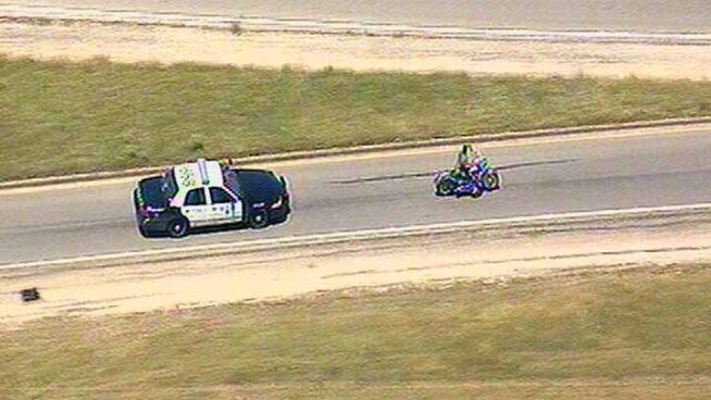 A motorcycle rider lead Fort Worth police on a chase through Fort Worth and Arlington. Police said the man was wanted on federal warrants and a parole violation and was a violent felon.