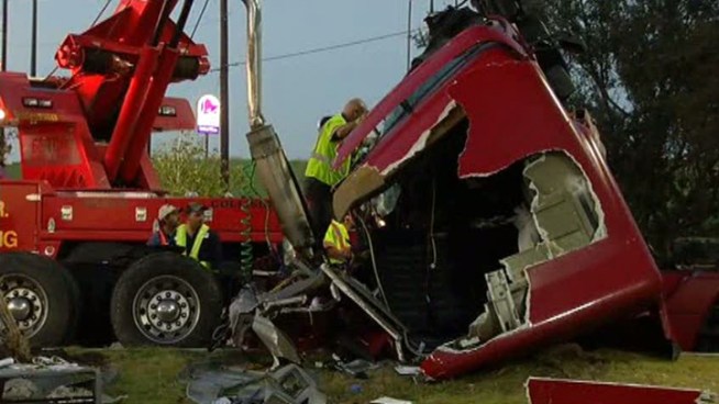 A semi-trailer crashed in a Decatur restaurant parking lot after it veered off the highway. The driver and a customer were injured in the wreck.