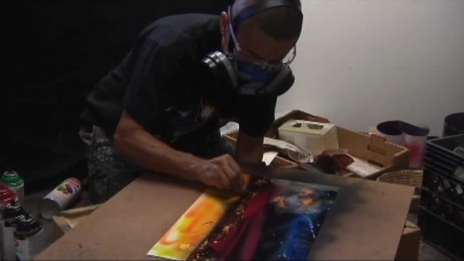 Artist Martin Martinez uses spray paint, flames, and his education to create cosmic works of art at a rapid pace.