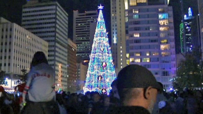 The Downtown Dallas Christmas tree lights were turned on, and Santa made a special appearance at a holiday event on Saturday night.