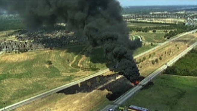 Crews worked through the night to repair highway 114 in Roanoke after a fiery crash Tuesday afternoon.