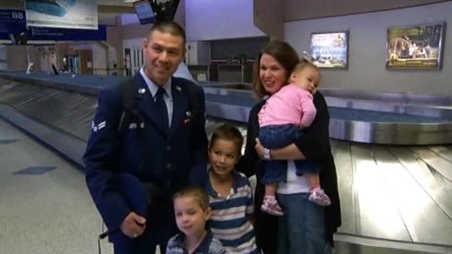 The holiday reunion was a surprise to Airman 1st Class Alfter Thompson's three children.