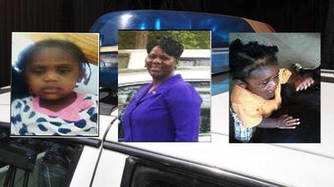 Bonnie Benton Miller, center, is suspected of abducting her grandchildren, 2-year-old Nevaen Kimora Simpson, left, and 1-year-old Jordan Malik Simpson. They are believed to be in a silver, four-door 2005 Honda Accord with Texas license plate CYX069.
