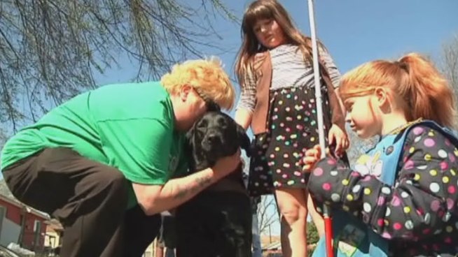 It was a happy reunion for guide dog Anka and her blind owner Keim Densmore after she had been missing for a week.