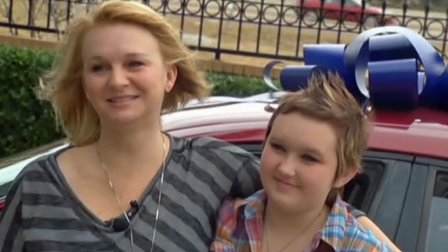 The Arlington Independent School District surprised Tracy Jackson with a car, the single mother lacked reliable transportation for a year. Her daughter Hannah Berg has been battling cancer.
