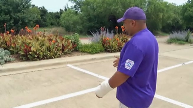 Hazem Saleh explains what happened when he and several others had to spring into action to stop an out of control pickup truck in the parking lot at a little league game in Arlington.
