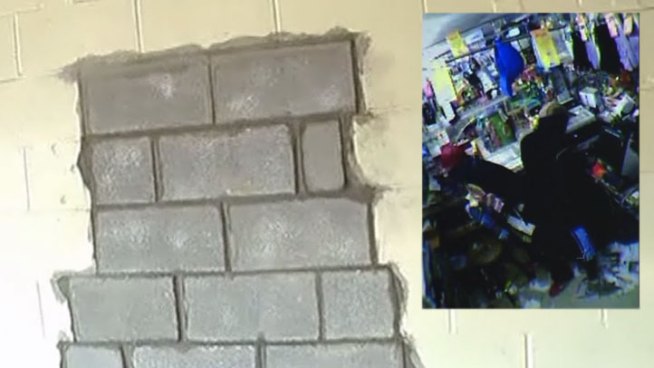 A pair of crooks broke through a wall of a neighboring business to steal a safe, a gun, cigarettes and more from a Dallas convenience store.