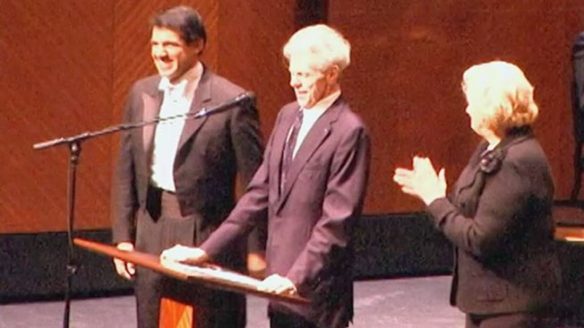 Internationally-known pianist Van Cliburn surprised the audience Thursday night at the the 50th anniversary Van Cliburn Competition when he walked on stage.