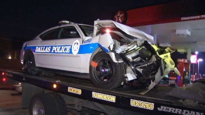 Dallas police are searching for the person who hit a Dallas police officer's cruiser and left the scene.