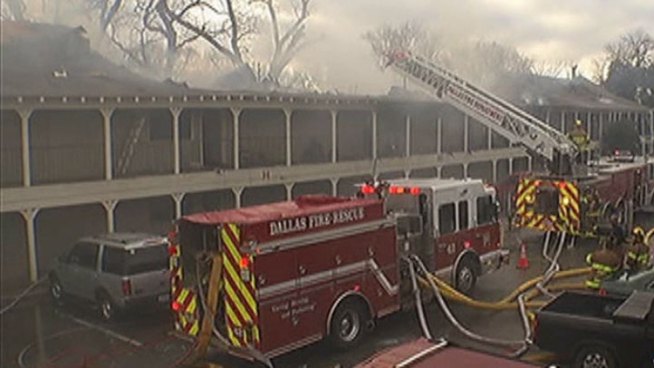 At least 60 people are displaced after fire sweeps through the Courtney Place Apartments in Dallas.