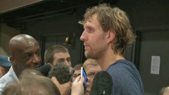 Dirk Nowitzki talks about his knee troubles after having it drained for the second time in a month. More at <a href=