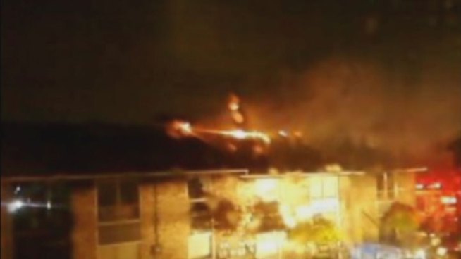 Fire tore through a Grapevine apartment complex Monday night, leaving dozens of people with no place to call home.