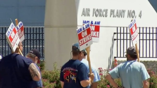 Striking workers are picketing outside the Fort Worth plant where Lockheed Martin makes F-35 fighter jets. Union leaders say the company's proposed changes to the pension plan, health costs and new hires policy are unacceptable.