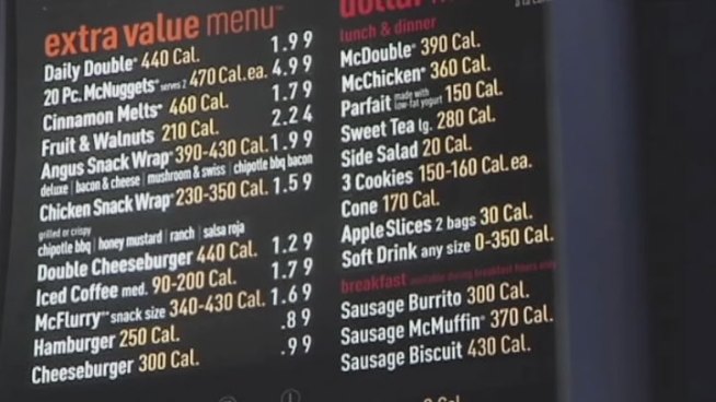Starting Sunday McDonald's menus will display calorie information front and center on its menu boards.
