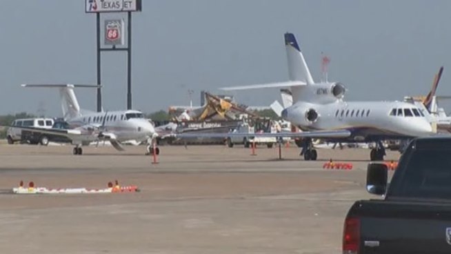 Severe storms on Sunday hit Meacham Airport in Fort Worth hard with winds around 70 mph.