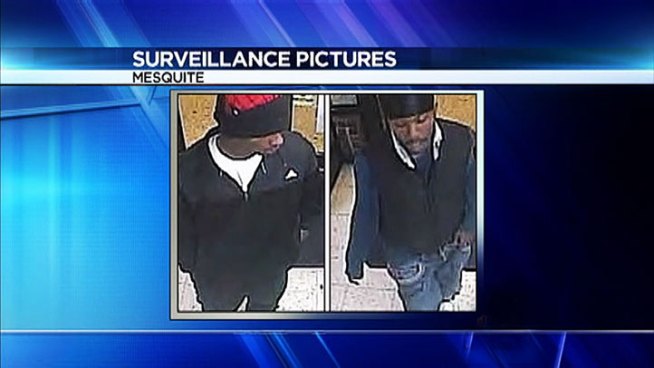 Mesquite police are looking for two men who robbed a convenience store and held up customers at gunpoint Thursday night.