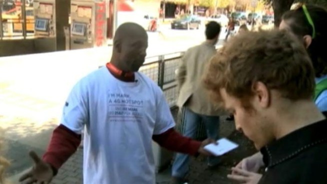 A pilot program at SXSW festival helps homeless people earn cash by turning them into mobile WiFi hotspots. 