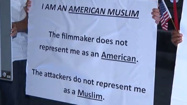 Members of the Muslim community gathered in downtown Dallas tonight to condemn the violence over seas and to remember Ambassador Chris Stevens and his staff killed in Libya