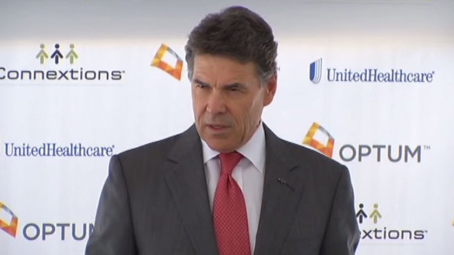 Governor Rick Perry was in North Texas Tuesday to join a health insurance company's announcement of 800 new jobs in the Dallas-Fort Worth area.