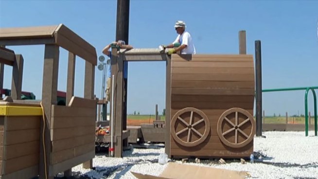 100 percent locally-raised funds and volunteer hours are being poured in to the Windmill Playground at Frontier Park in Prosper.