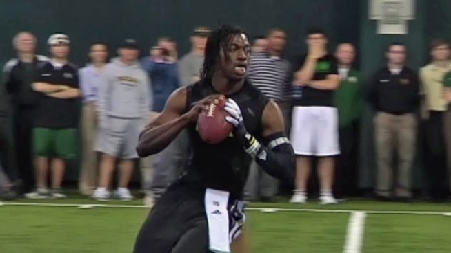 Heisman Trophy winner Robert Griffin III has completed an impressive pro day performance while Redskins owner Dan Snyder and coach Mike Shanahan looked on.