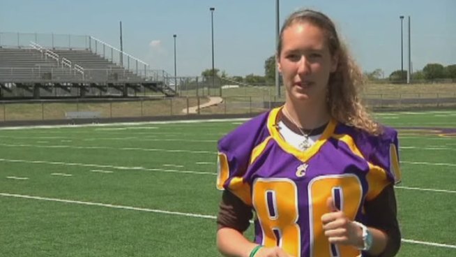 Rachel Evans is getting a lot of recognition after kicking the winning extra point in Godley's football game Friday night.