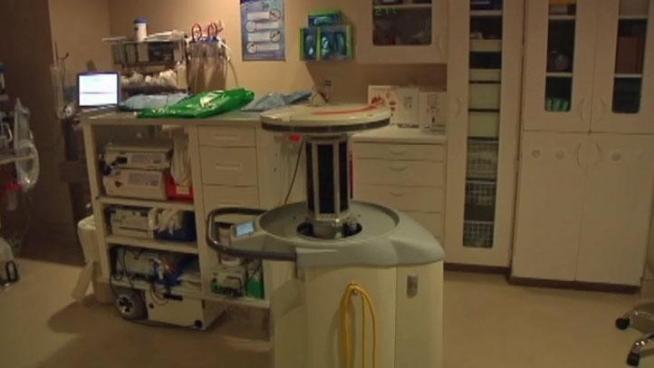 Xenex is a mobile robot at Texas Health Southwest that uses blasts of ultraviolet light to kill germs and sterilize hospital rooms.