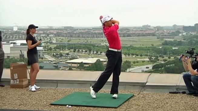 PGA Tour pro Ricky Barnes took the game of golf to a whole new level, teeing off from the roof of the Four Seasons Resort and Club in Las Colinas.