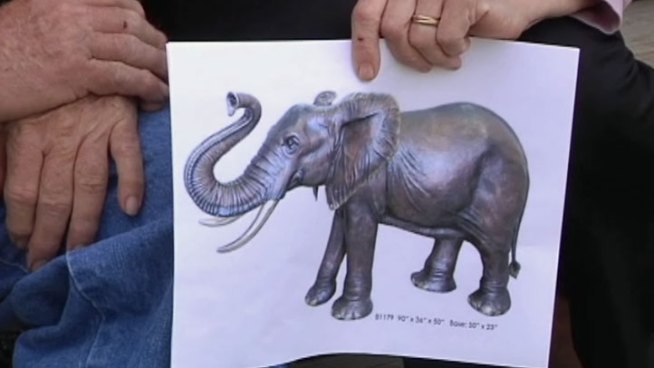 A couple's bronze statue elephant disappeared last Friday from their front yard.