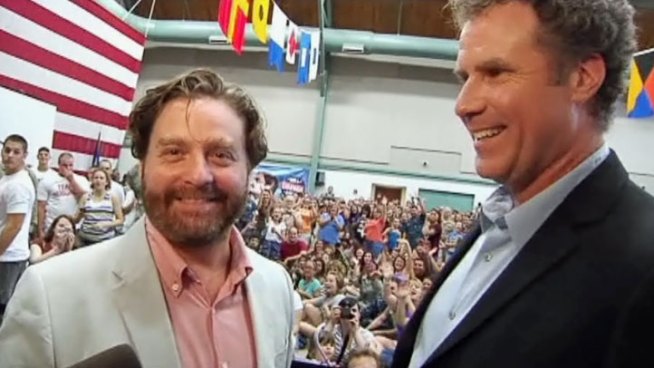Will Ferrell and Zach Galifianakis visited with military personnel at Naval Air Station Joint Reserve Base in Fort Worth on their whistle-stop tour to promote their latest movie. 