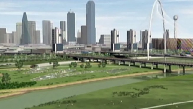 Dallas Mayor Mike Rawlings Wednesday announced he will push for construction of a long delayed Trinity River Tollway along the eastern levees of the Trinity River.