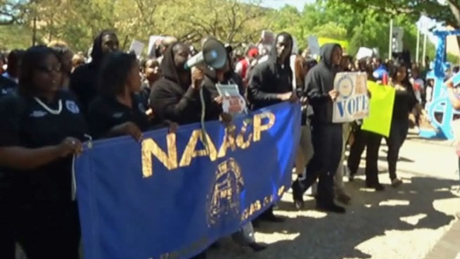 Students and citizens joined a march on the campus of the University of Texas at Arlington in support of Trayvon Martin, the unarmed Florida teen shot and killed in Florida. But the rally focused on black stereotypes.