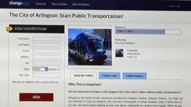 A University of Texas at Arlington student has started an online petition in hopes bringing public transportation to Arlington.