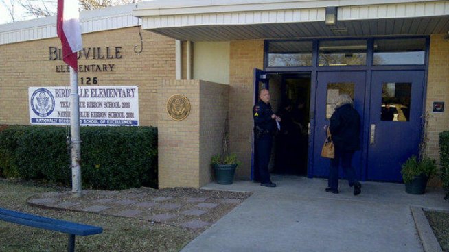 Birdville Elementary School was briefly placed on lock down Tuesday morning after a car backfiring was mistaken for a gunshot.